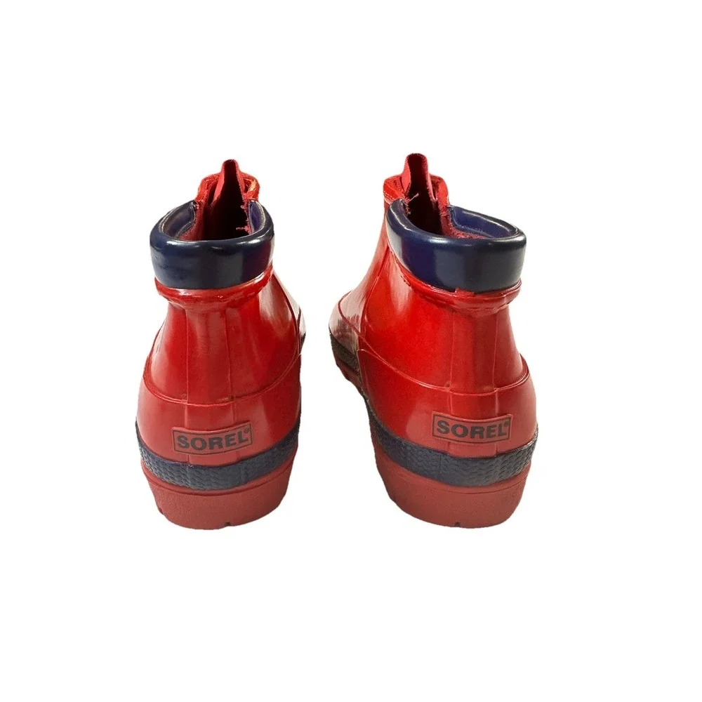 Sorel Little Drizzle Short Rain Boots Lil‎ Kids Sz 3 Red Rubber Front Zip Unisex